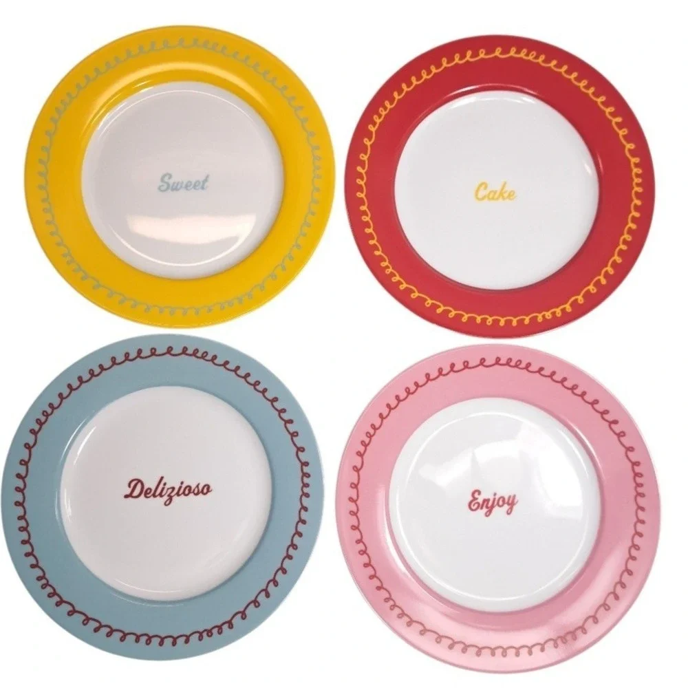 Set of 4‎ Cake Boss Dessert Plates Multicolor Sweet, Delicious, Cake, Enjoy